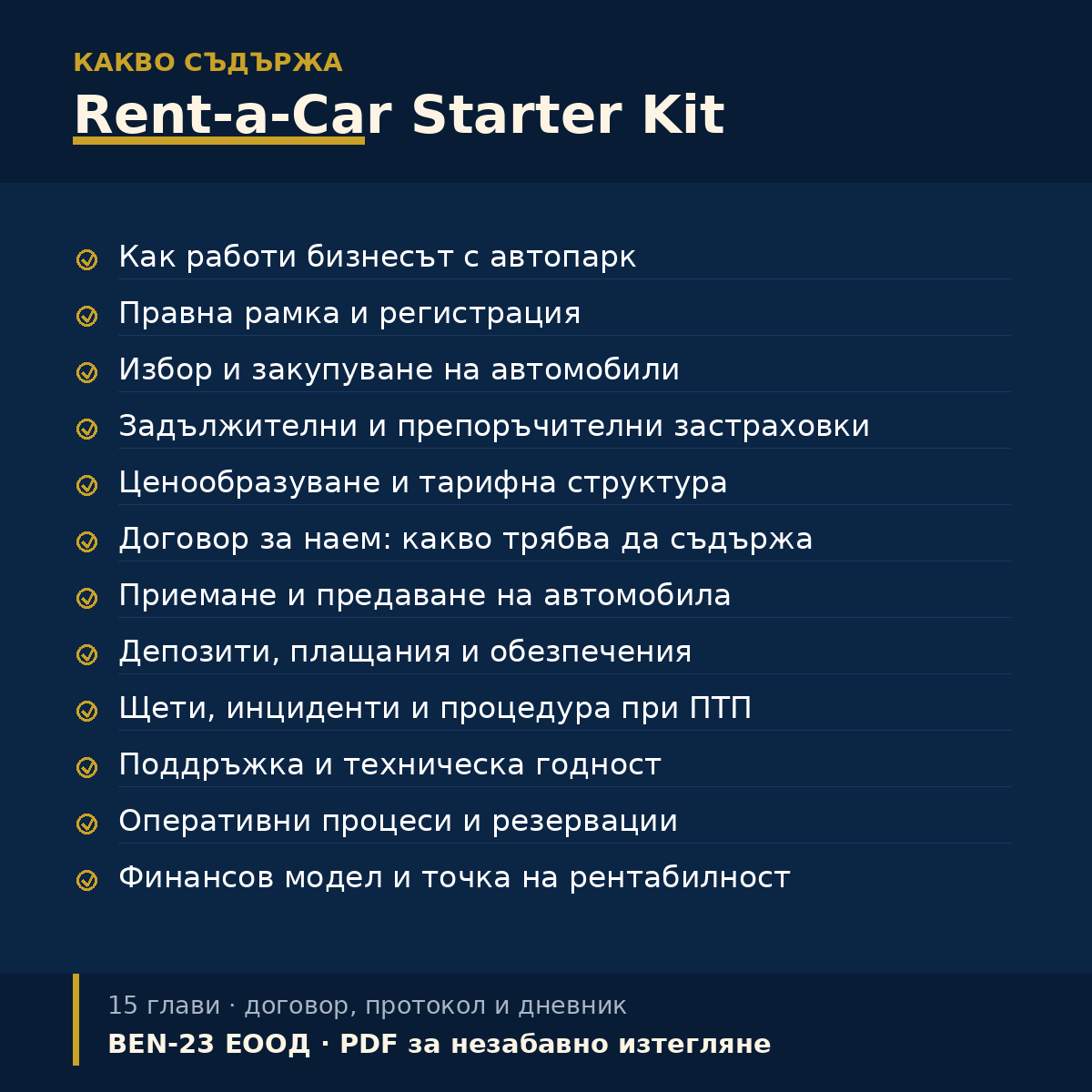 Какво съдържа Rent-a-Car Starter Kit — съдържание на наръчника